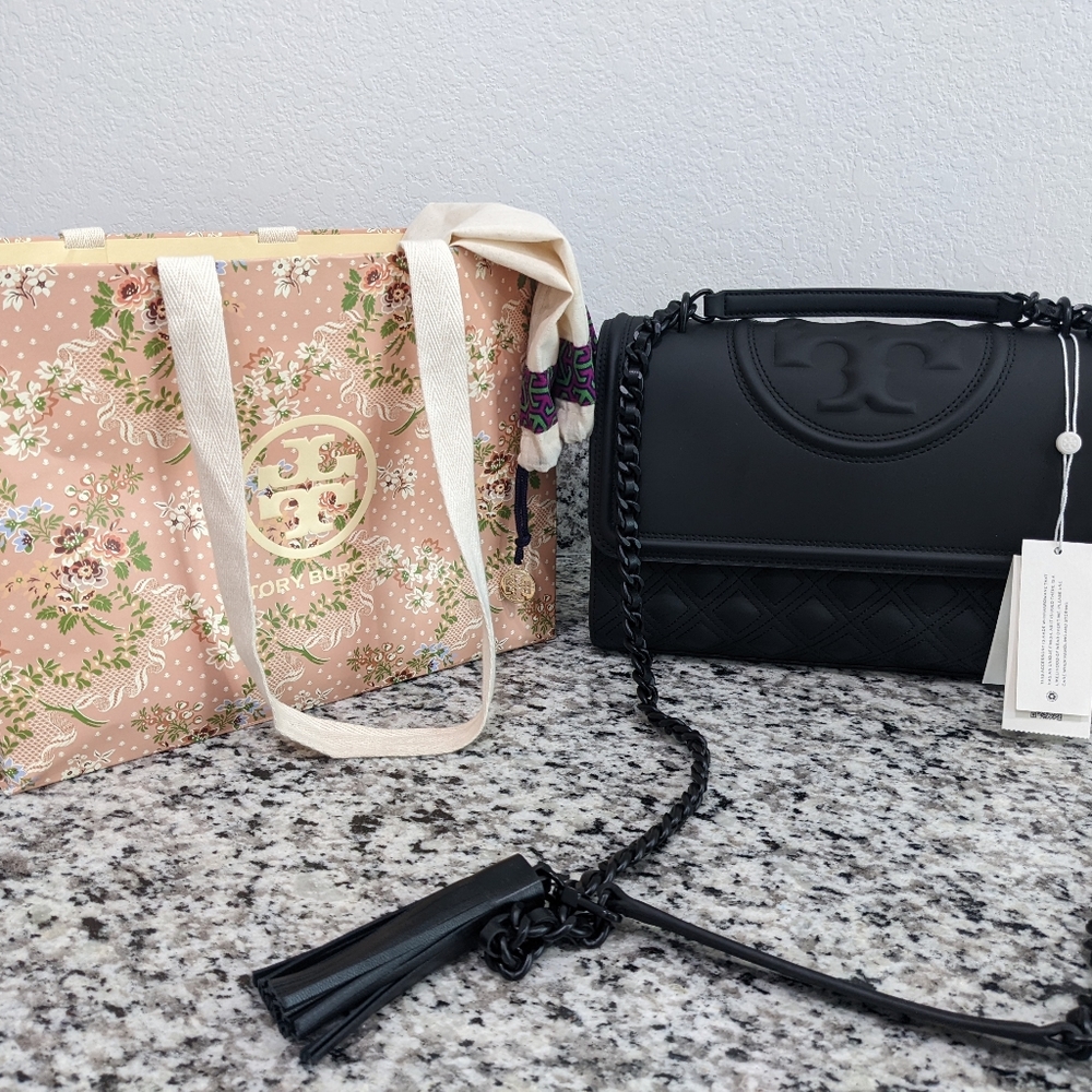 Black Tory Burch FLEMING MATTE CONVERTIBLE SHOULDER BAG